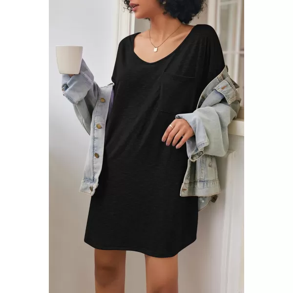 Ekouaer Womens Tshirt Nightgown Cotton V Neck Sleepshirts Comfy Casual Nightshirt for WomenBlack
