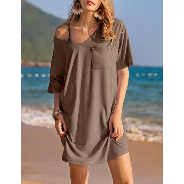 Ekouaer Womens Tshirt Nightgown Cotton V Neck Sleepshirts Comfy Casual Nightshirt for WomenBrown