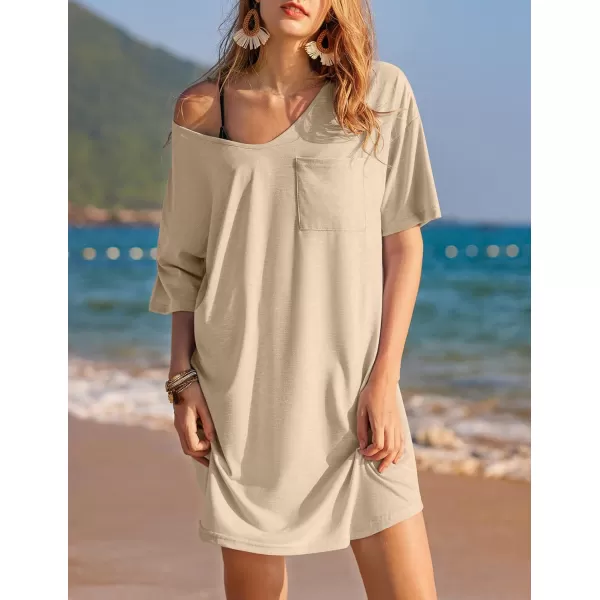 Ekouaer Womens Tshirt Nightgown Cotton V Neck Sleepshirts Comfy Casual Nightshirt for WomenKhaki