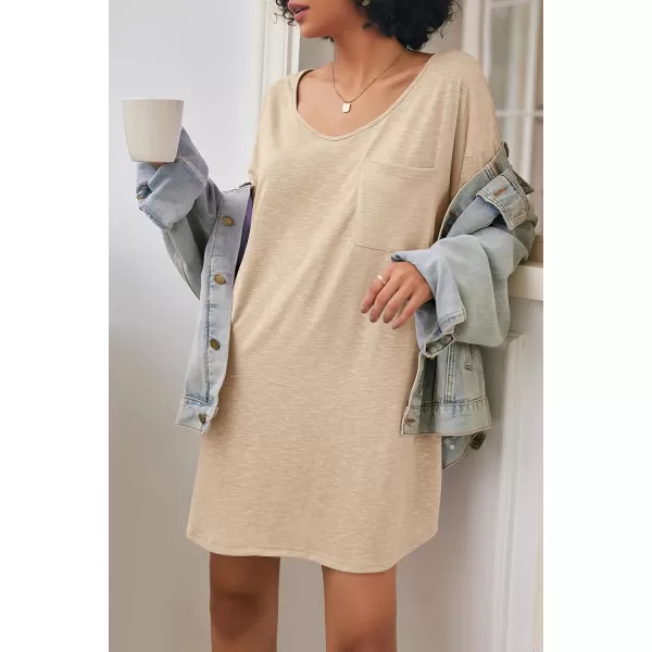 Ekouaer Womens Tshirt Nightgown Cotton V Neck Sleepshirts Comfy Casual Nightshirt for WomenKhaki