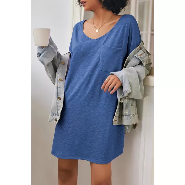 Ekouaer Womens Tshirt Nightgown Cotton V Neck Sleepshirts Comfy Casual Nightshirt for WomenPeacock Blue