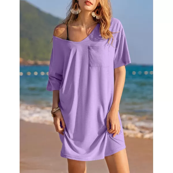 Ekouaer Womens Tshirt Nightgown Cotton V Neck Sleepshirts Comfy Casual Nightshirt for WomenPurple