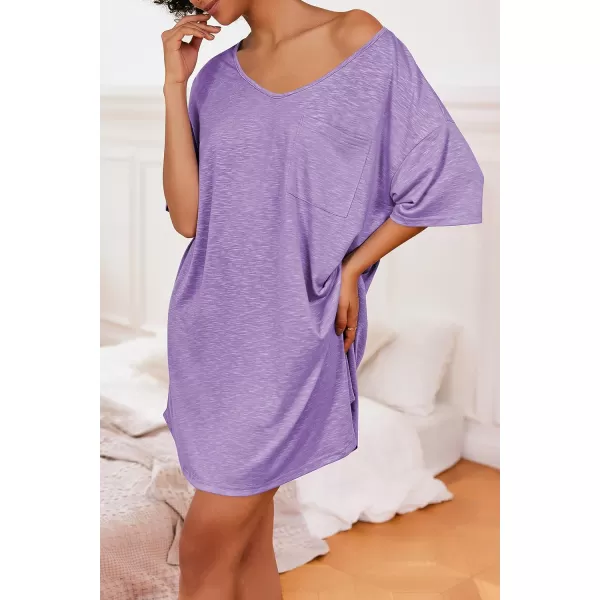 Ekouaer Womens Tshirt Nightgown Cotton V Neck Sleepshirts Comfy Casual Nightshirt for WomenPurple