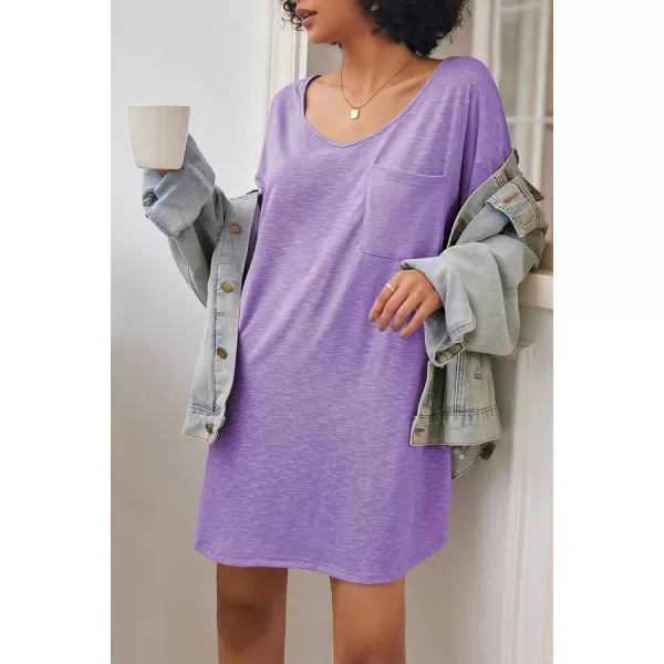 Ekouaer Womens Tshirt Nightgown Cotton V Neck Sleepshirts Comfy Casual Nightshirt for WomenPurple