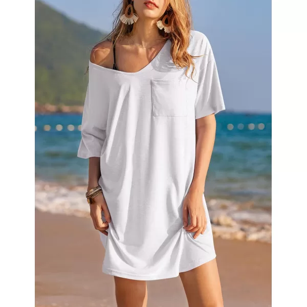 Ekouaer Womens Tshirt Nightgown Cotton V Neck Sleepshirts Comfy Casual Nightshirt for WomenWhite