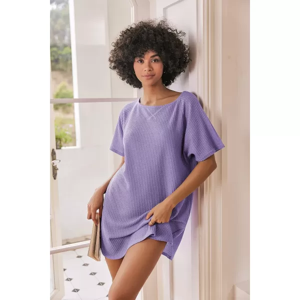 Ekouaer Womens Tshirt Nightgown Waffle Knit Short Sleeve Sleepshirts Comfy Casual Cover UpsLilac Purple