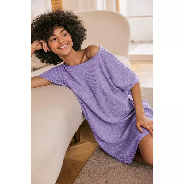 Ekouaer Womens Tshirt Nightgown Waffle Knit Short Sleeve Sleepshirts Comfy Casual Cover UpsLilac Purple