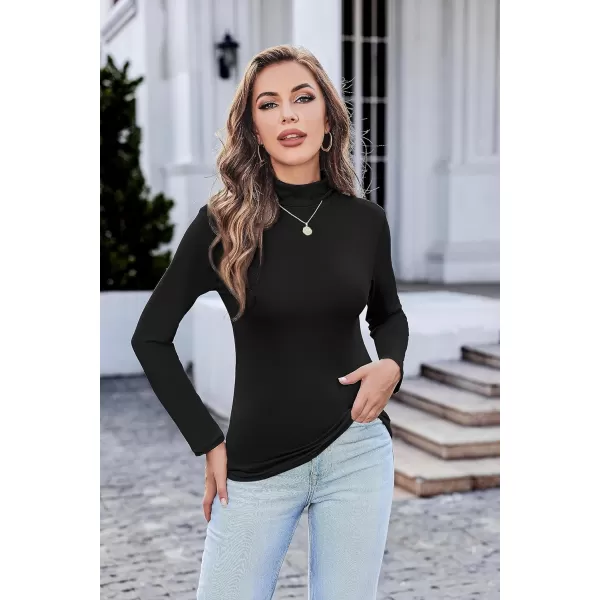 Ekouaer Womens Turtleneck Long Sleeve Shirts Lightweight Base Layer Solid Slim Fit TopsSXXL2 Pcs BlackWhite