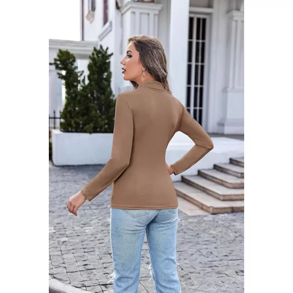 Ekouaer Womens Turtleneck Long Sleeve Shirts Lightweight Base Layer Solid Slim Fit TopsSXXLBrown