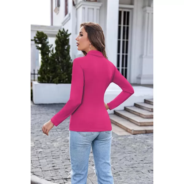 Ekouaer Womens Turtleneck Long Sleeve Shirts Lightweight Base Layer Solid Slim Fit TopsSXXLHot Pink