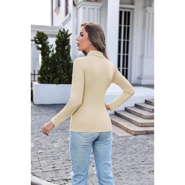 Ekouaer Womens Turtleneck Long Sleeve Shirts Lightweight Base Layer Solid Slim Fit TopsSXXLLight Khaki