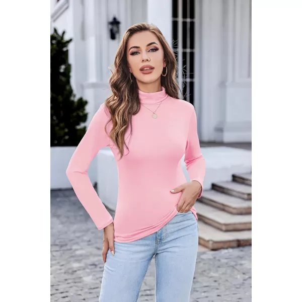 Ekouaer Womens Turtleneck Long Sleeve Shirts Lightweight Base Layer Solid Slim Fit TopsSXXLPink