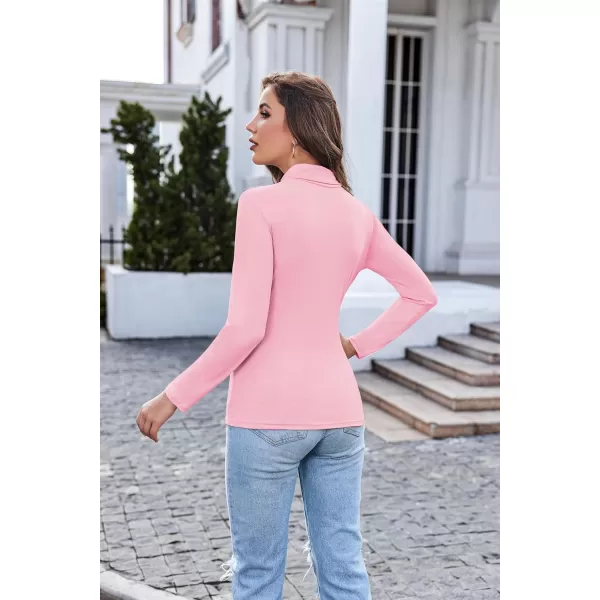 Ekouaer Womens Turtleneck Long Sleeve Shirts Lightweight Base Layer Solid Slim Fit TopsSXXLPink