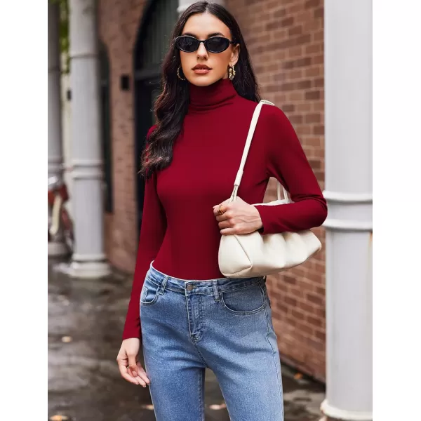 Ekouaer Womens Turtleneck Long Sleeve Shirts Slim Fit Thermal Underwear Tops Lightweight Pullover TeesWine Red