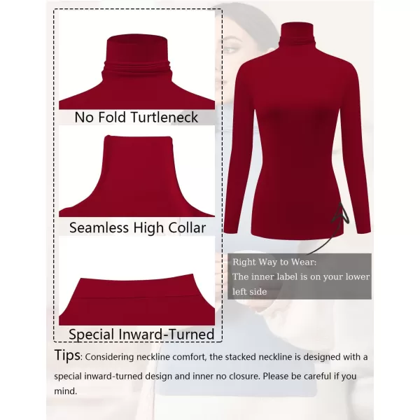Ekouaer Womens Turtleneck Long Sleeve Shirts Slim Fit Thermal Underwear Tops Lightweight Pullover TeesWine Red