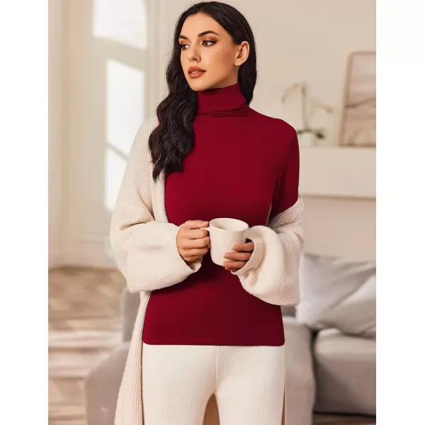 Ekouaer Womens Turtleneck Long Sleeve Shirts Slim Fit Thermal Underwear Tops Lightweight Pullover TeesWine Red