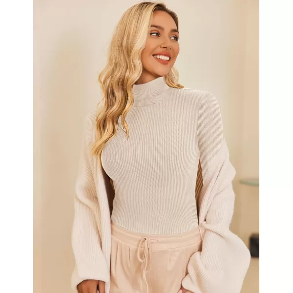 Ekouaer Womens Turtleneck Shirts Long Sleeves Sweater Ribbed Knit Tops Thermal Undershirts Lightweight Loungewear SXXLBeige
