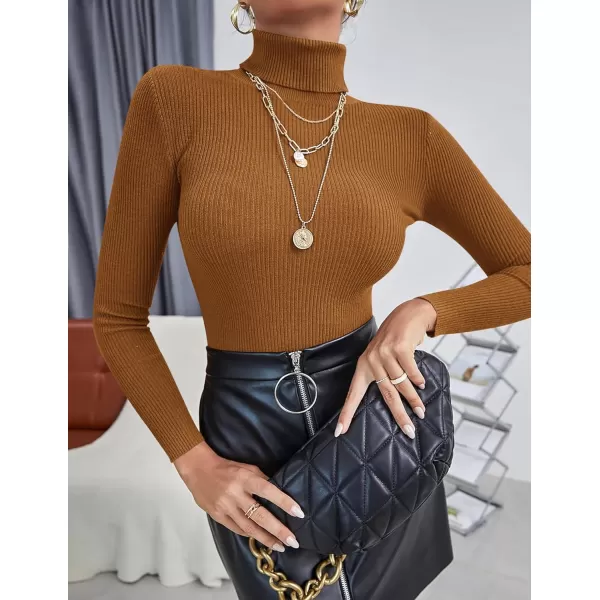 Ekouaer Womens Turtleneck Shirts Long Sleeves Sweater Ribbed Knit Tops Thermal Undershirts Lightweight Loungewear SXXLBrown
