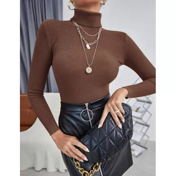 Ekouaer Womens Turtleneck Shirts Long Sleeves Sweater Ribbed Knit Tops Thermal Undershirts Lightweight Loungewear SXXLDeep Brown