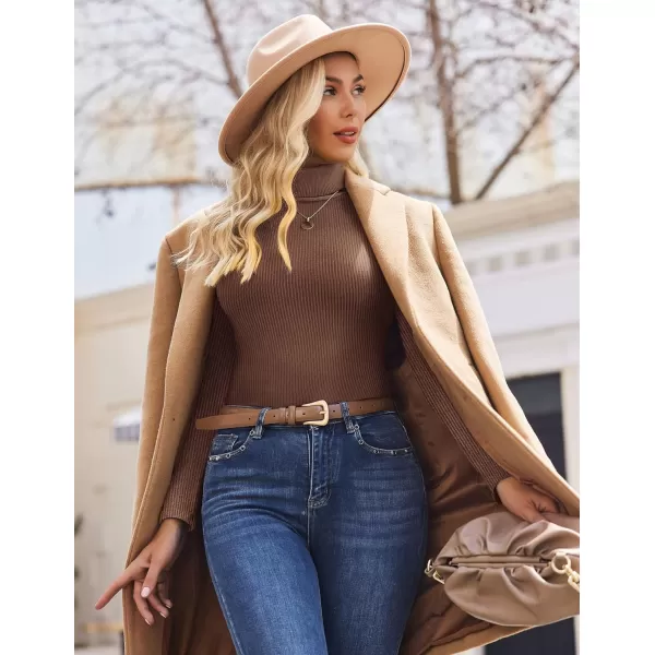 Ekouaer Womens Turtleneck Shirts Long Sleeves Sweater Ribbed Knit Tops Thermal Undershirts Lightweight Loungewear SXXLDeep Brown