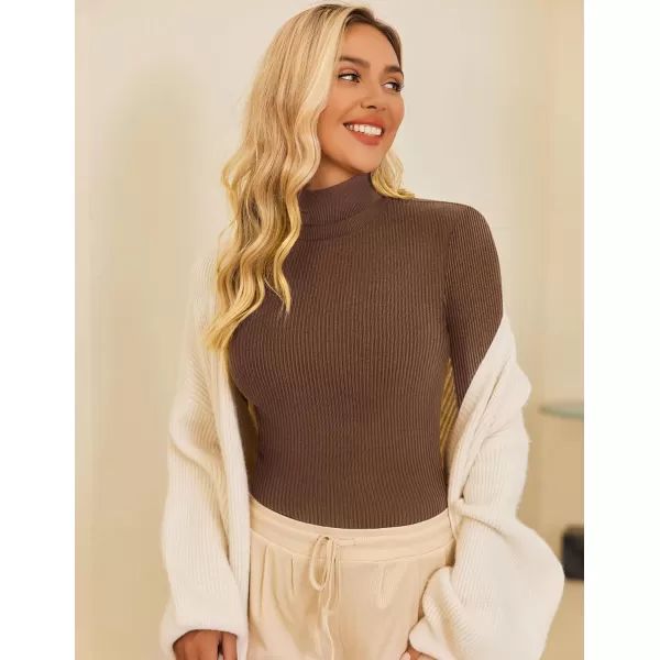 Ekouaer Womens Turtleneck Shirts Long Sleeves Sweater Ribbed Knit Tops Thermal Undershirts Lightweight Loungewear SXXLDeep Brown