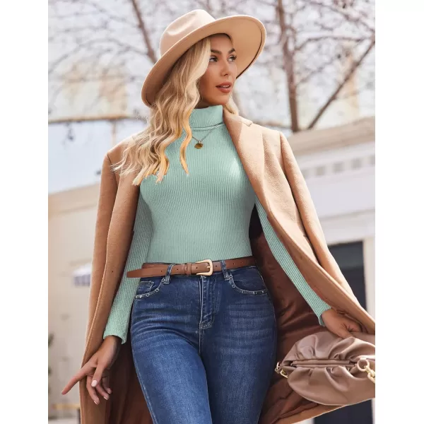 Ekouaer Womens Turtleneck Shirts Long Sleeves Sweater Ribbed Knit Tops Thermal Undershirts Lightweight Loungewear SXXLIce Green
