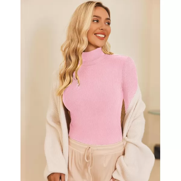 Ekouaer Womens Turtleneck Shirts Long Sleeves Sweater Ribbed Knit Tops Thermal Undershirts Lightweight Loungewear SXXLPink