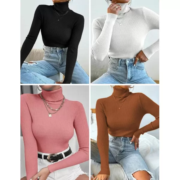 Ekouaer Womens Turtleneck Shirts Long Sleeves Sweater Ribbed Knit Tops Thermal Undershirts Lightweight Loungewear SXXLRose Red