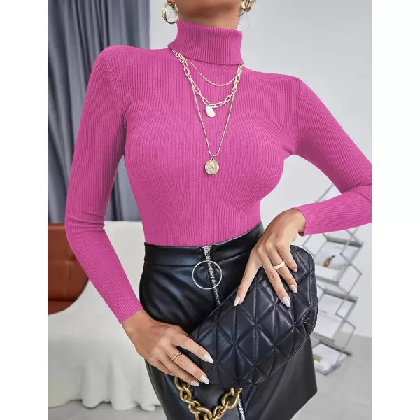 Ekouaer Womens Turtleneck Shirts Long Sleeves Sweater Ribbed Knit Tops Thermal Undershirts Lightweight Loungewear SXXLRose Red