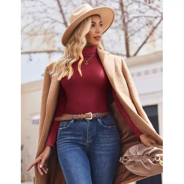 Ekouaer Womens Turtleneck Shirts Long Sleeves Sweater Ribbed Knit Tops Thermal Undershirts Lightweight Loungewear SXXLWine Red