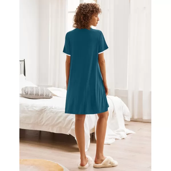 Ekouaer Womens VNeck Button Down Nightgown NightshirtShort Sleeveblue Green