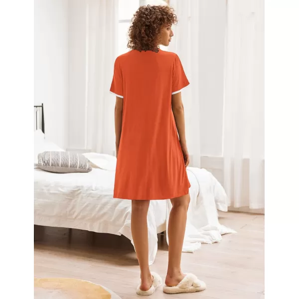 Ekouaer Womens VNeck Button Down Nightgown NightshirtShort Sleeveorange