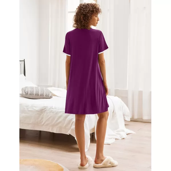 Ekouaer Womens VNeck Button Down Nightgown NightshirtShort Sleevepurple