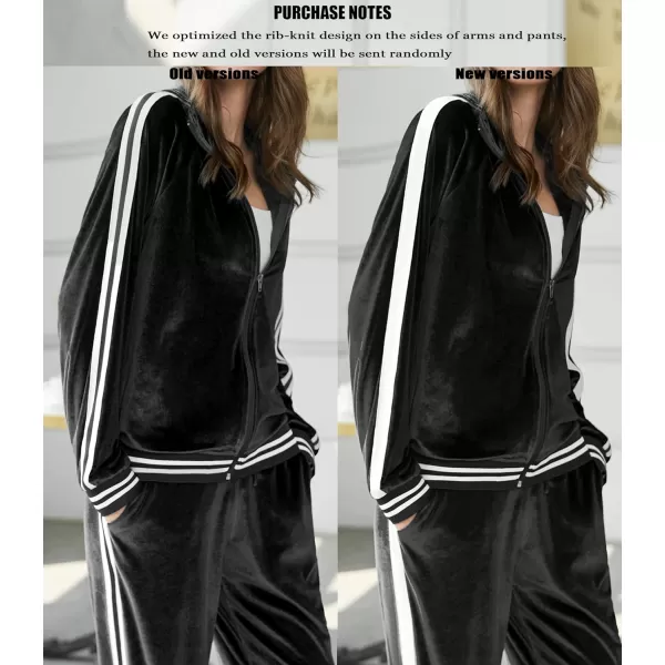 Ekouaer Womens Velour Tracksuits 2 Piece Outfits Set Long Sleeve Sweatsuits Zip Up Jogging Set with PocketsBlack