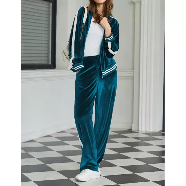 Ekouaer Womens Velour Tracksuits 2 Piece Outfits Set Long Sleeve Sweatsuits Zip Up Jogging Set with PocketsBlue