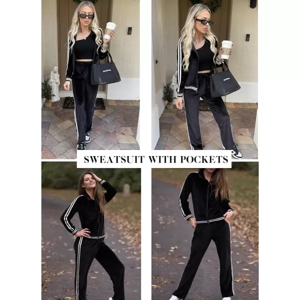 Ekouaer Womens Velvet Velor Tracksuits 2 Piece Lounge Outfits Zip Up Sweatshirt and Sweatpants with Pockets S3XLBlack