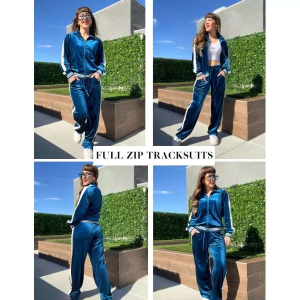 Ekouaer Womens Velvet Velor Tracksuits 2 Piece Lounge Outfits Zip Up Sweatshirt and Sweatpants with Pockets S3XLBlue