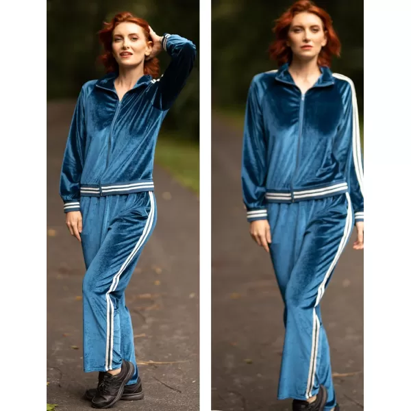 Ekouaer Womens Velvet Velor Tracksuits 2 Piece Lounge Outfits Zip Up Sweatshirt and Sweatpants with Pockets S3XLBlue