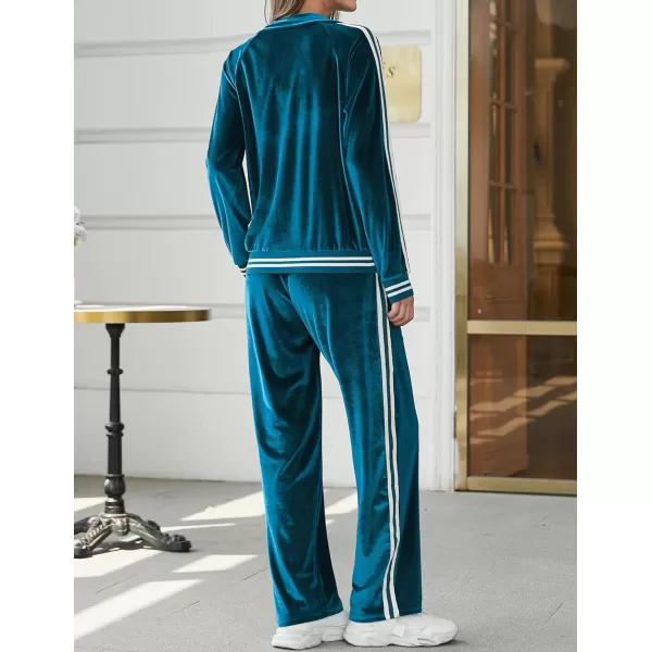 Ekouaer Womens Velvet Velor Tracksuits 2 Piece Lounge Outfits Zip Up Sweatshirt and Sweatpants with Pockets S3XLBlue