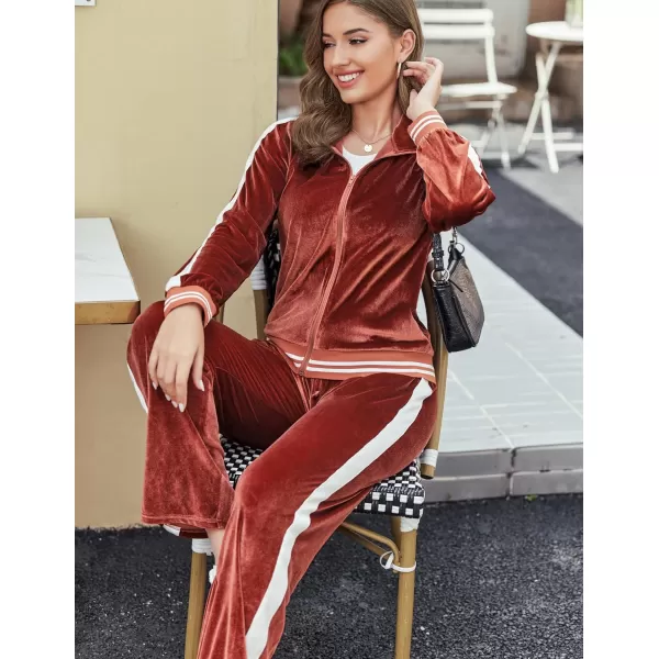 Ekouaer Womens Velvet Velor Tracksuits 2 Piece Lounge Outfits Zip Up Sweatshirt and Sweatpants with Pockets S3XLCoffee Brown