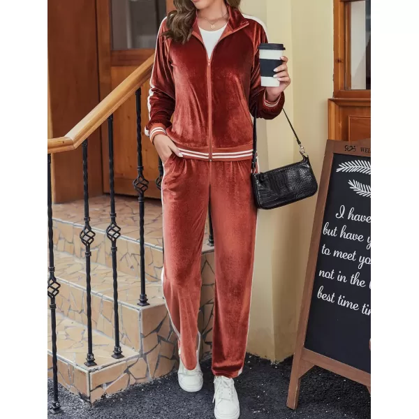 Ekouaer Womens Velvet Velor Tracksuits 2 Piece Lounge Outfits Zip Up Sweatshirt and Sweatpants with Pockets S3XLCoffee Brown