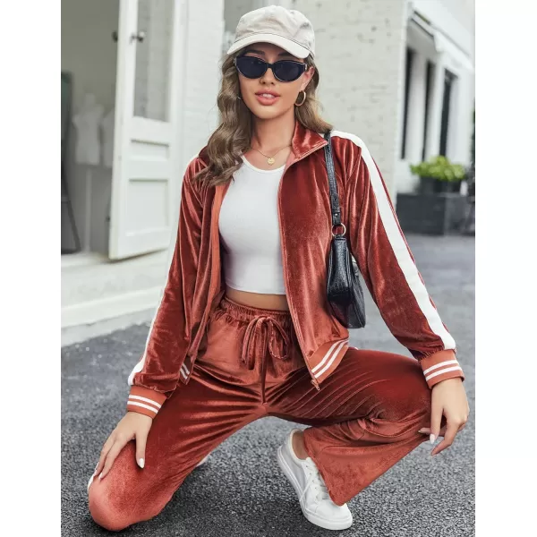 Ekouaer Womens Velvet Velor Tracksuits 2 Piece Lounge Outfits Zip Up Sweatshirt and Sweatpants with Pockets S3XLCoffee Brown