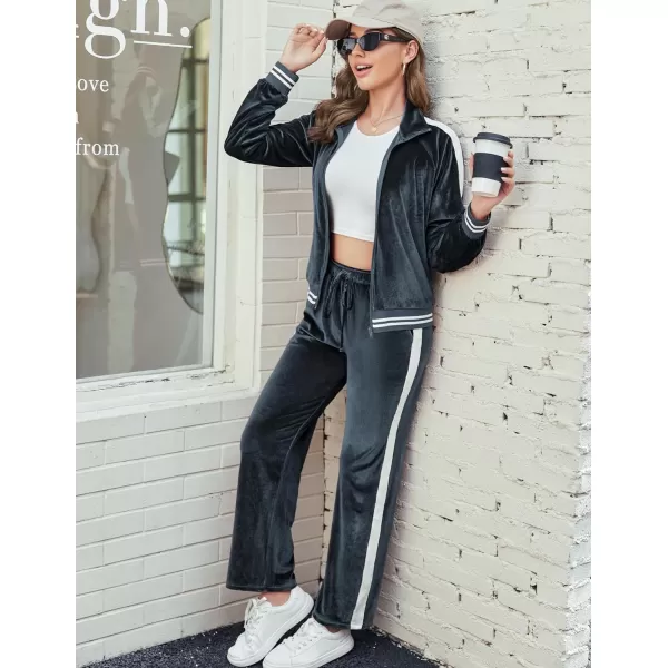 Ekouaer Womens Velvet Velor Tracksuits 2 Piece Lounge Outfits Zip Up Sweatshirt and Sweatpants with Pockets S3XLDark Grey