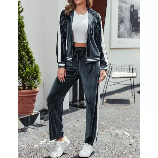 Ekouaer Womens Velvet Velor Tracksuits 2 Piece Lounge Outfits Zip Up Sweatshirt and Sweatpants with Pockets S3XLDark Grey