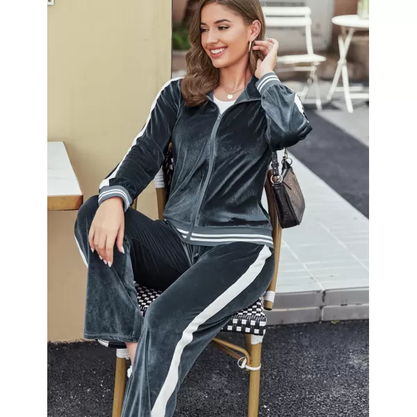 Ekouaer Womens Velvet Velor Tracksuits 2 Piece Lounge Outfits Zip Up Sweatshirt and Sweatpants with Pockets S3XLDark Grey