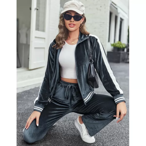 Ekouaer Womens Velvet Velor Tracksuits 2 Piece Lounge Outfits Zip Up Sweatshirt and Sweatpants with Pockets S3XLDark Grey