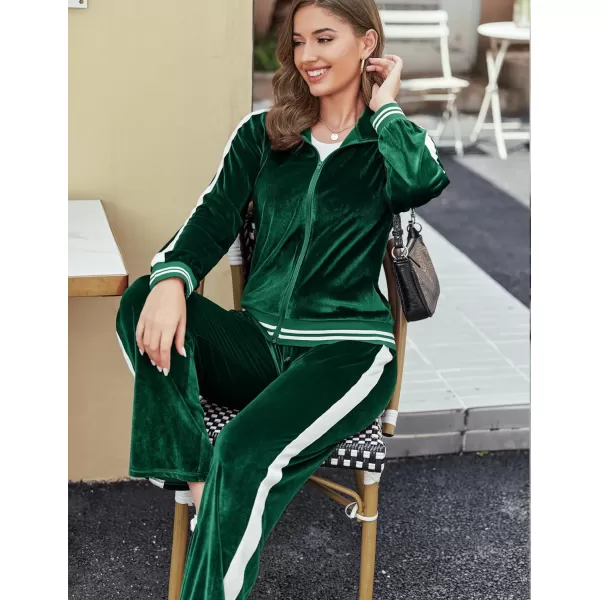 Ekouaer Womens Velvet Velor Tracksuits 2 Piece Lounge Outfits Zip Up Sweatshirt and Sweatpants with Pockets S3XLGreen