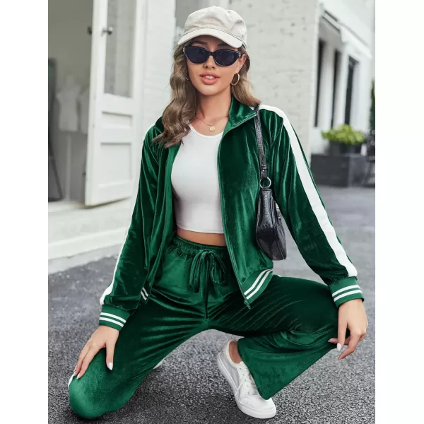 Ekouaer Womens Velvet Velor Tracksuits 2 Piece Lounge Outfits Zip Up Sweatshirt and Sweatpants with Pockets S3XLGreen