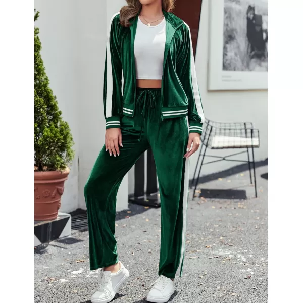 Ekouaer Womens Velvet Velor Tracksuits 2 Piece Lounge Outfits Zip Up Sweatshirt and Sweatpants with Pockets S3XLGreen