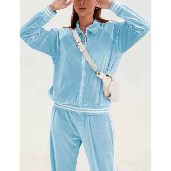 Ekouaer Womens Velvet Velor Tracksuits 2 Piece Lounge Outfits Zip Up Sweatshirt and Sweatpants with Pockets S3XLLight Blue